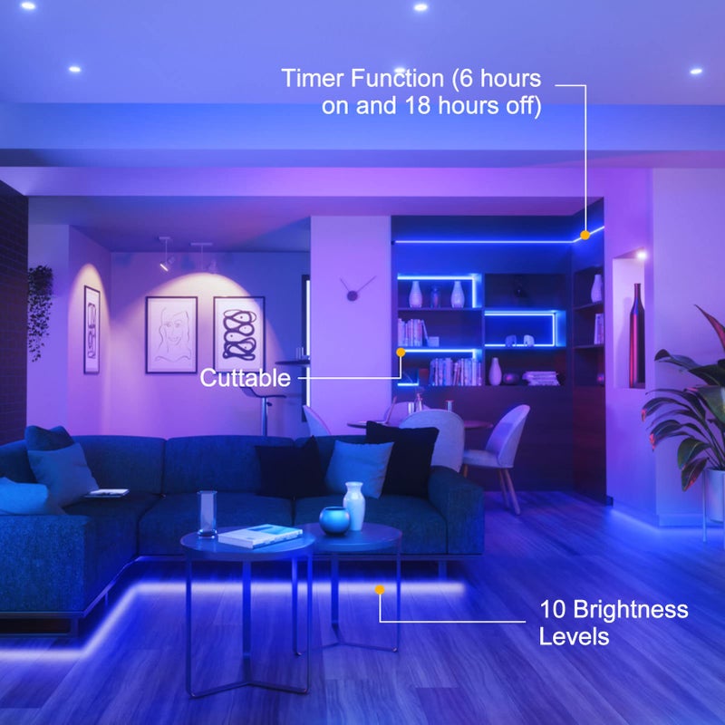 echosari Blue Led Strip Lights Waterproof Battery Operated with Remote, 8 Modes, Dimmable, Timer, Self-Adhesive, Cuttable, 3M 90Led Battery Strip Led Light for Indoor Outdoor Decor - Image 4